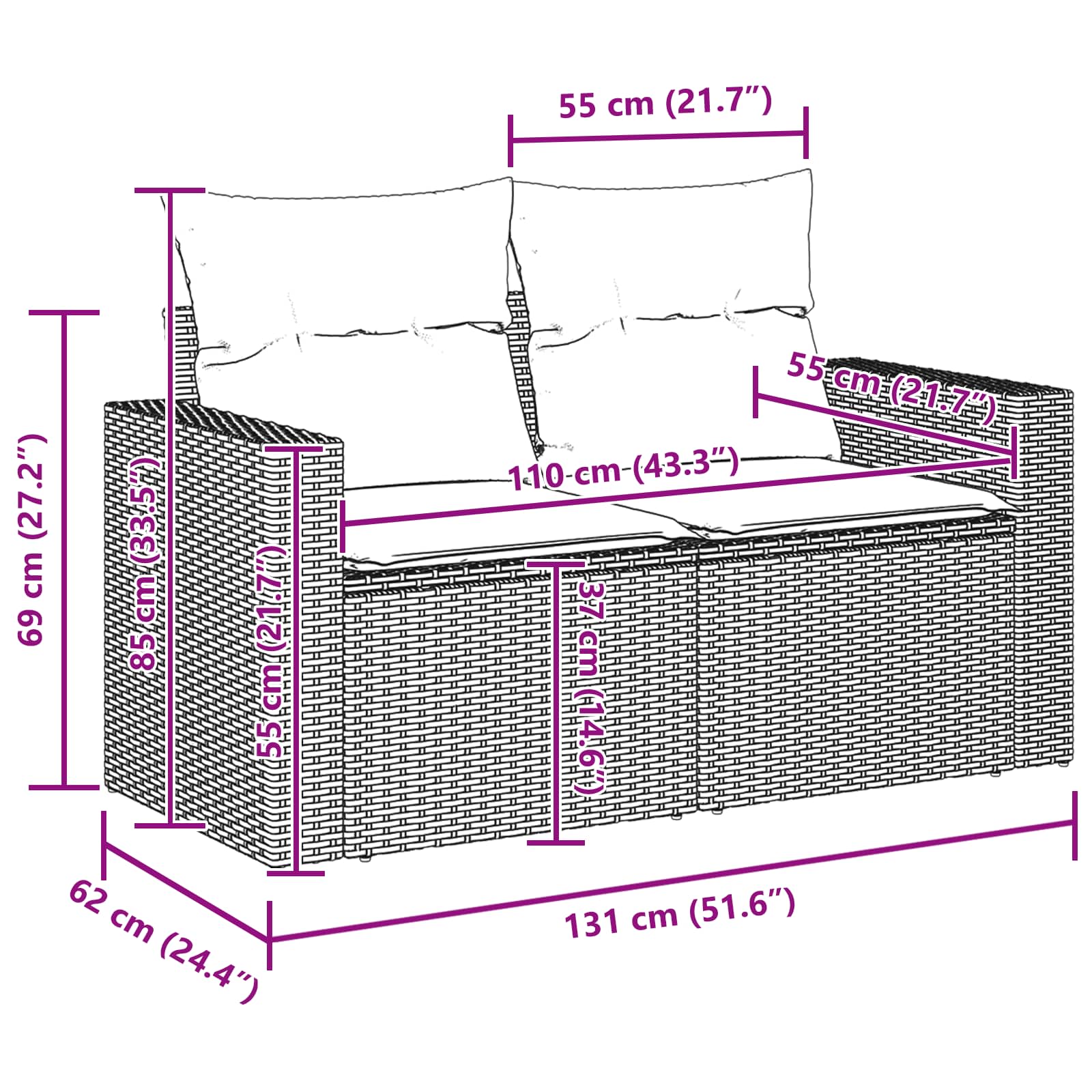 Garden Sofa Set Height-Adjustable 9 pcs Black Poly Rattan
