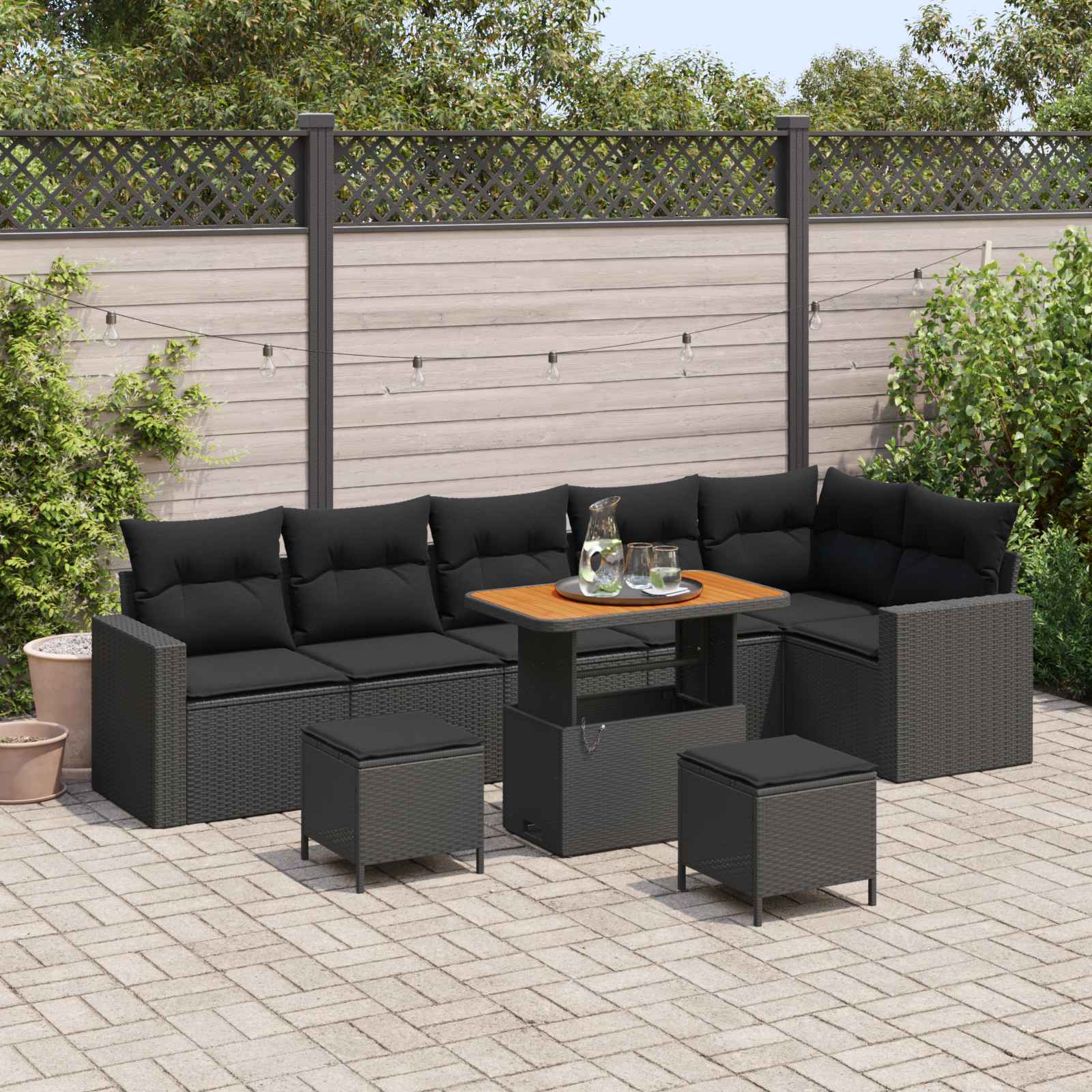 Garden Sofa Set Height-Adjustable 9 pcs Black Poly Rattan