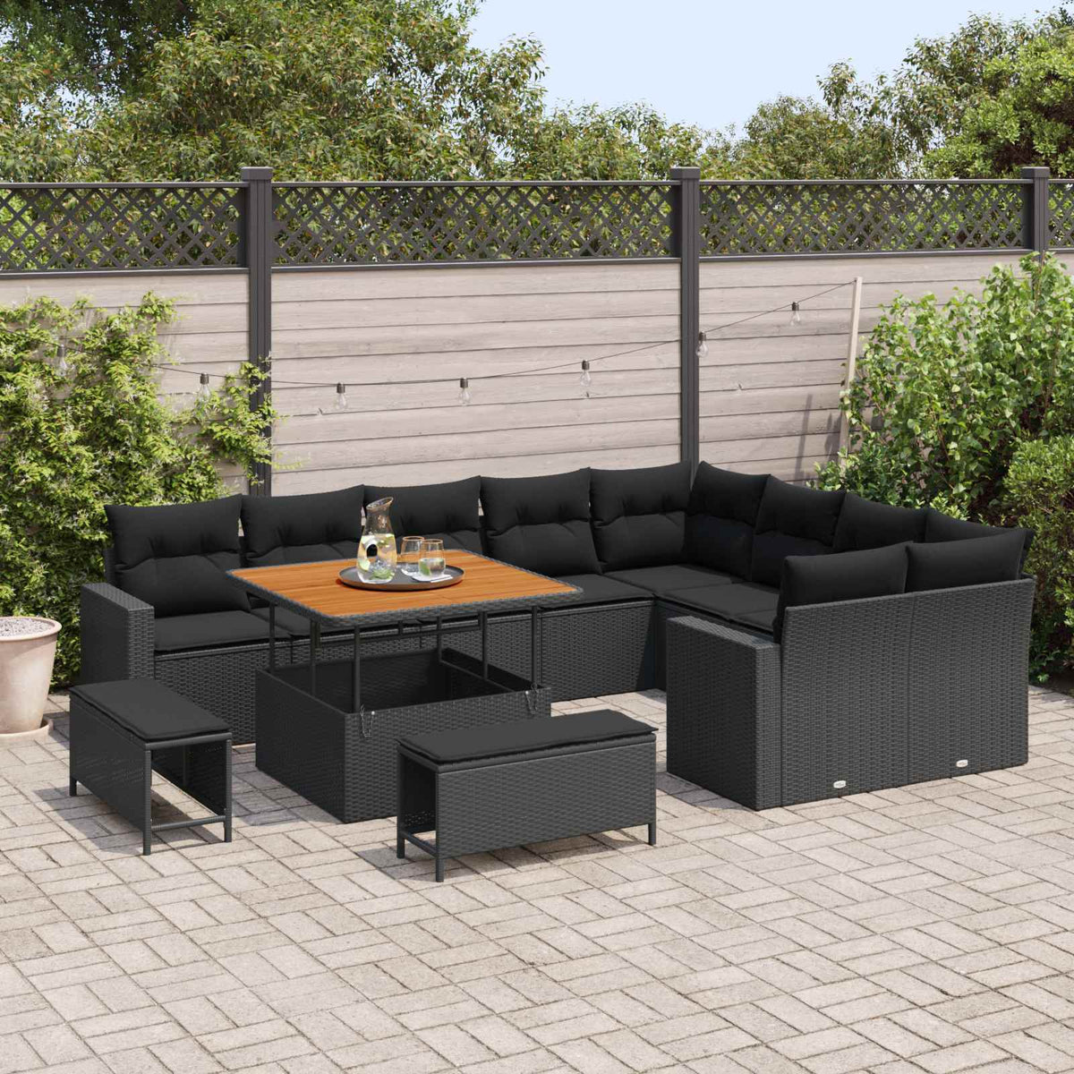 Garden Sofa Set Height-Adjustable 12 pcs Black Poly Rattan