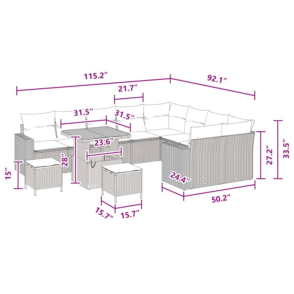 Garden Sofa Set Height-Adjustable 12 pcs Black Poly Rattan