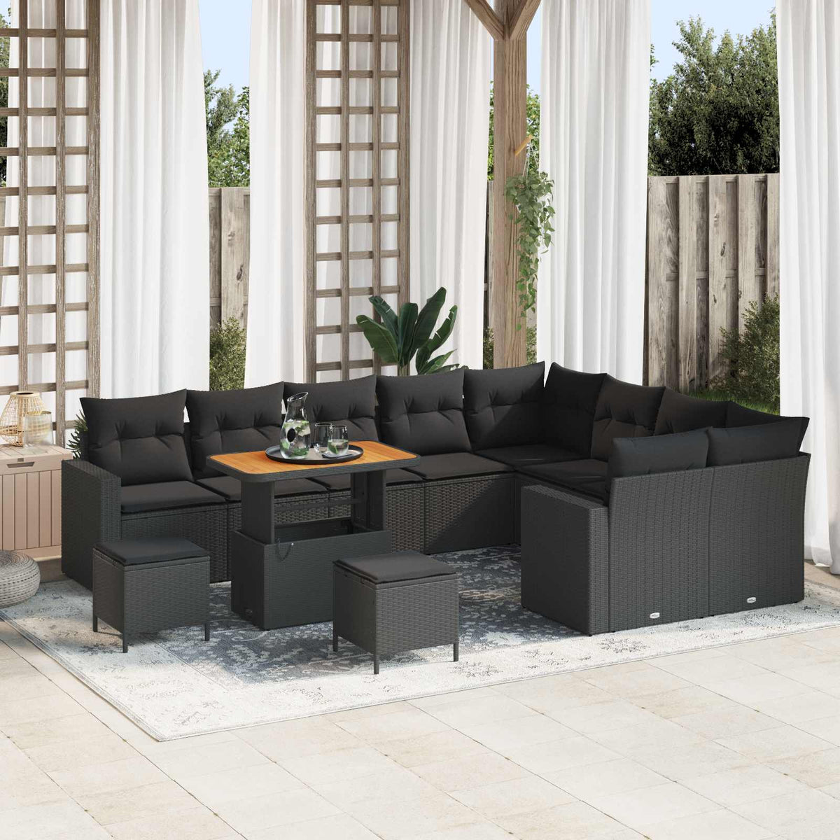 Garden Sofa Set Height-Adjustable 12 pcs Black Poly Rattan