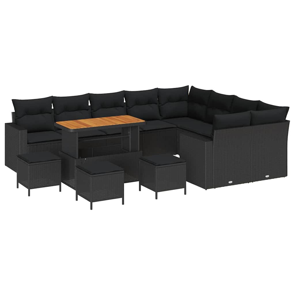 Garden Sofa Set Height-Adjustable 13 pcs Black Poly Rattan