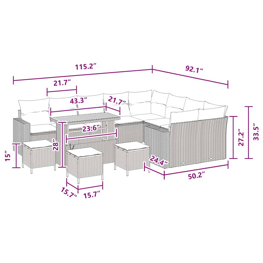 Garden Sofa Set Height-Adjustable 13 pcs Black Poly Rattan