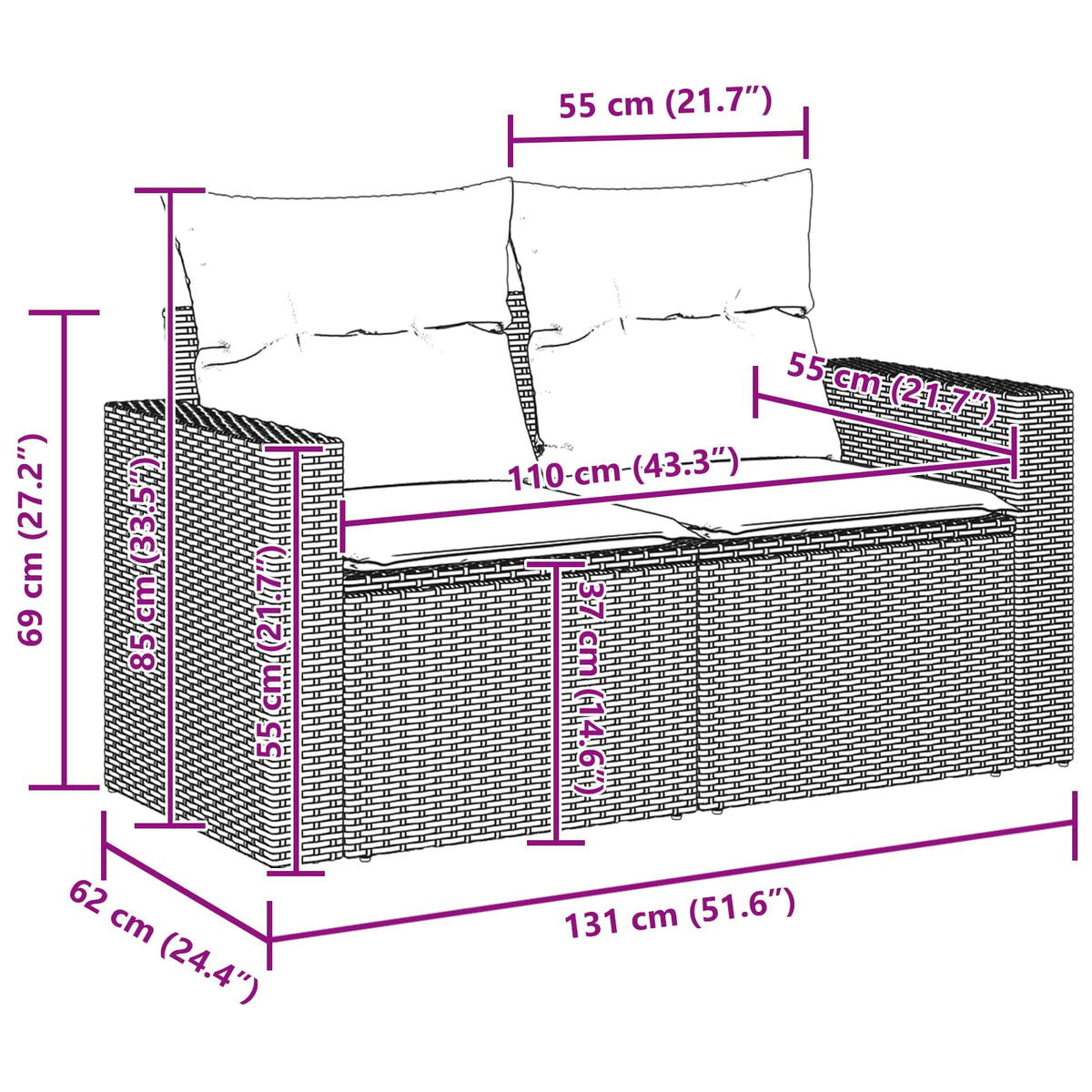 Garden Sofa Set Height-Adjustable 13 pcs Black Poly Rattan