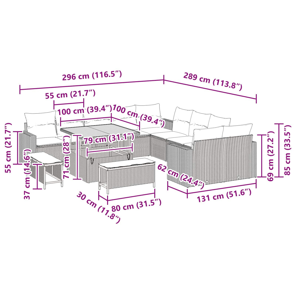Garden Sofa Set with Cushion 13 pcs Black Poly Rattan