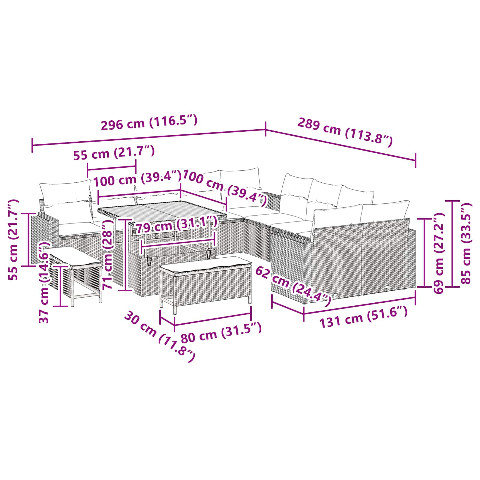 Garden Sofa Set with Cushion 13 pcs Black Poly Rattan