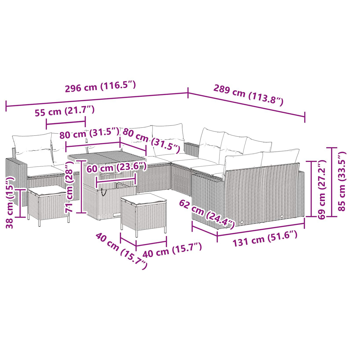 Garden Sofa Set with Cushion 13 pcs Black Poly Rattan