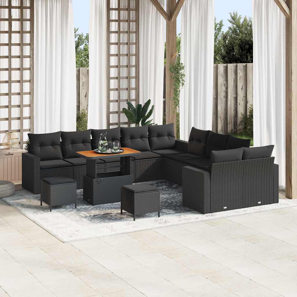 Garden Sofa Set Height-Adjustable 13 pcs Black Poly Rattan