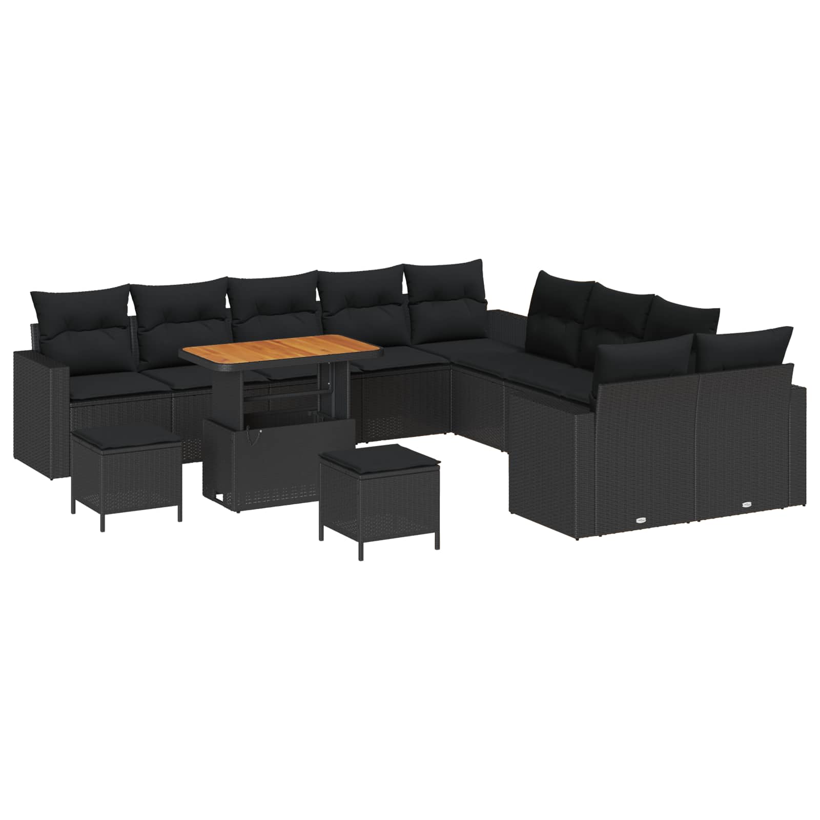 Garden Sofa Set Height-Adjustable 13 pcs Black Poly Rattan