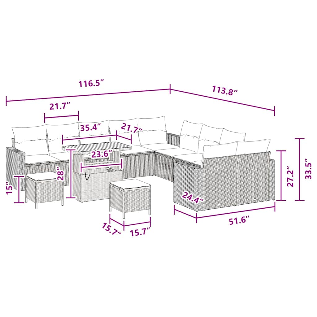 Garden Sofa Set Height-Adjustable 13 pcs Black Poly Rattan
