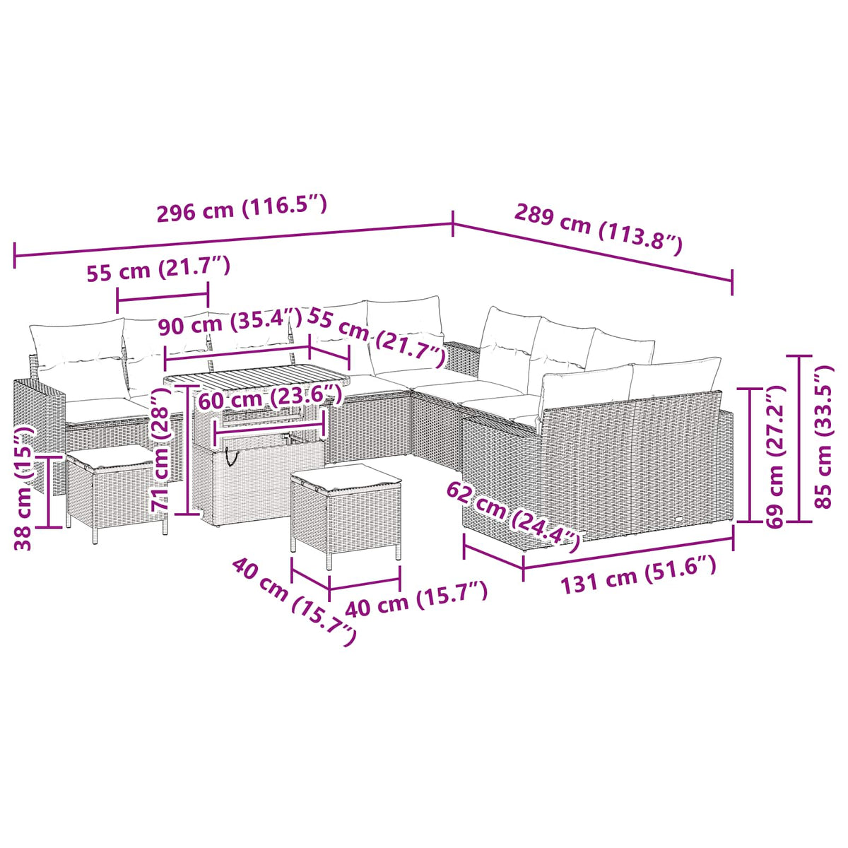 Garden Sofa Set with Cushion 13 pcs Black Poly Rattan