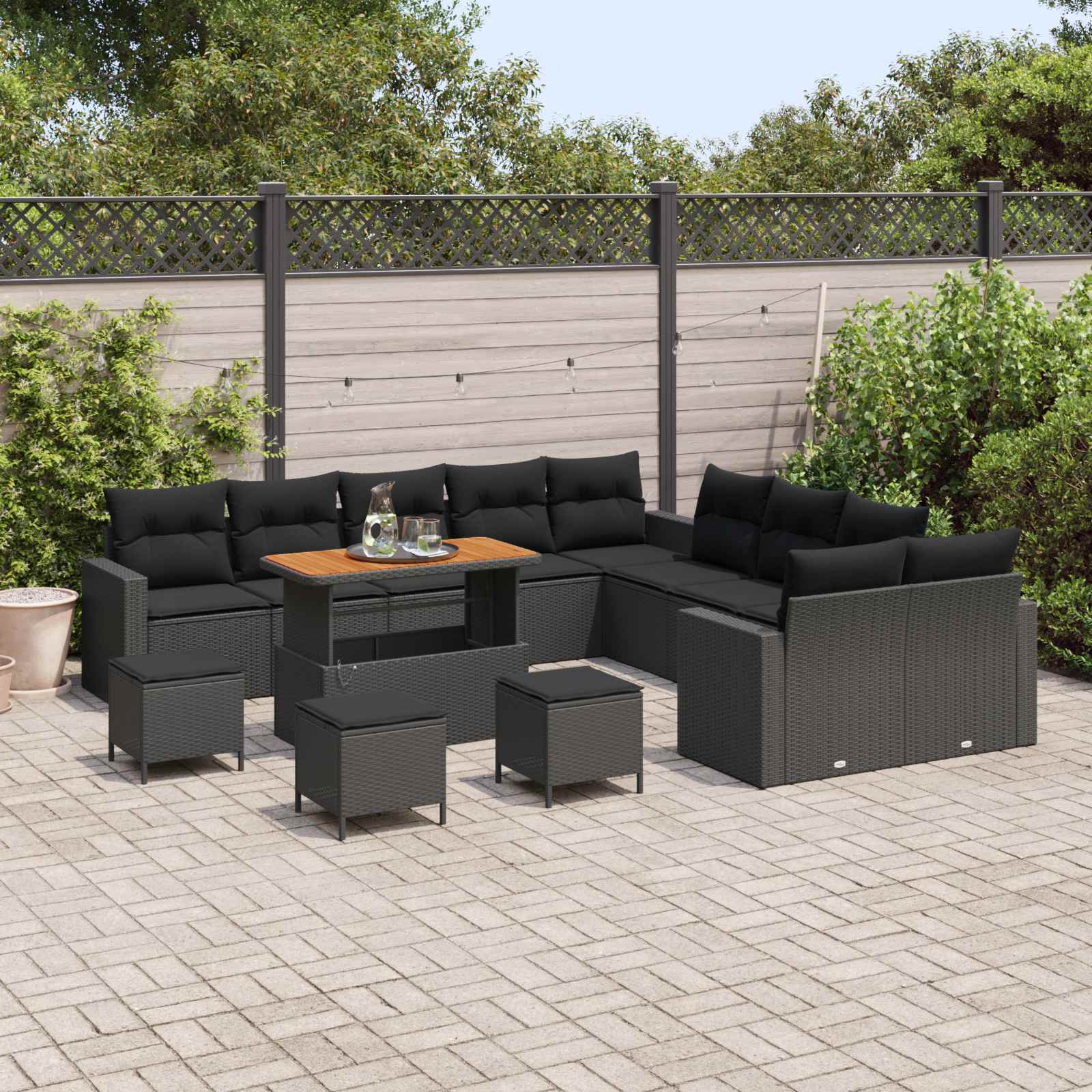 Garden Sofa Set Height-Adjustable 14 pcs Black Poly Rattan