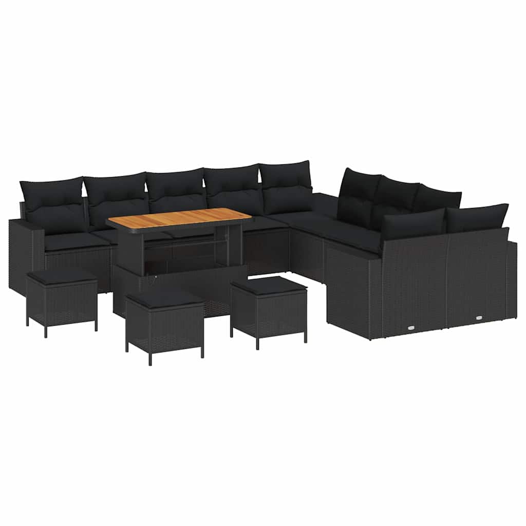 Garden Sofa Set Height-Adjustable 14 pcs Black Poly Rattan