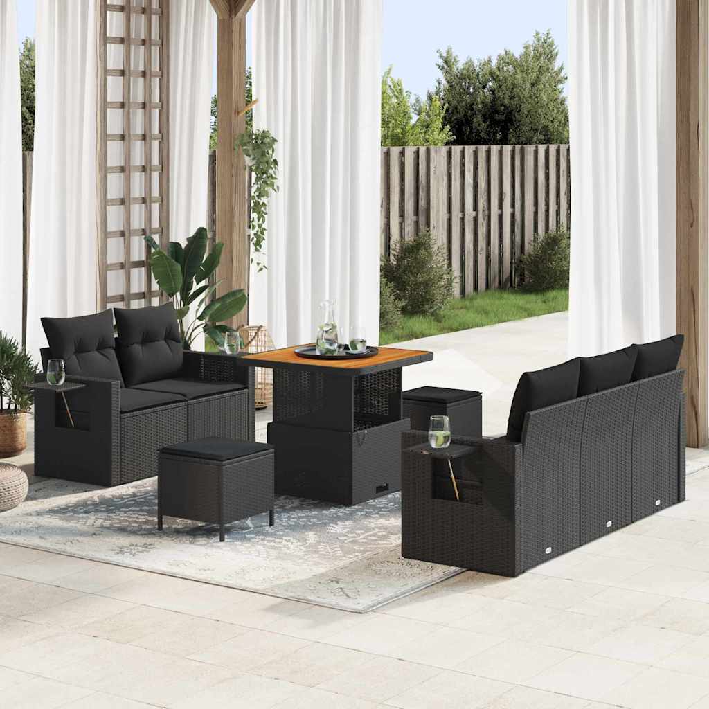 Garden Sofa Set with Cushion 8 pcs Black Poly Rattan