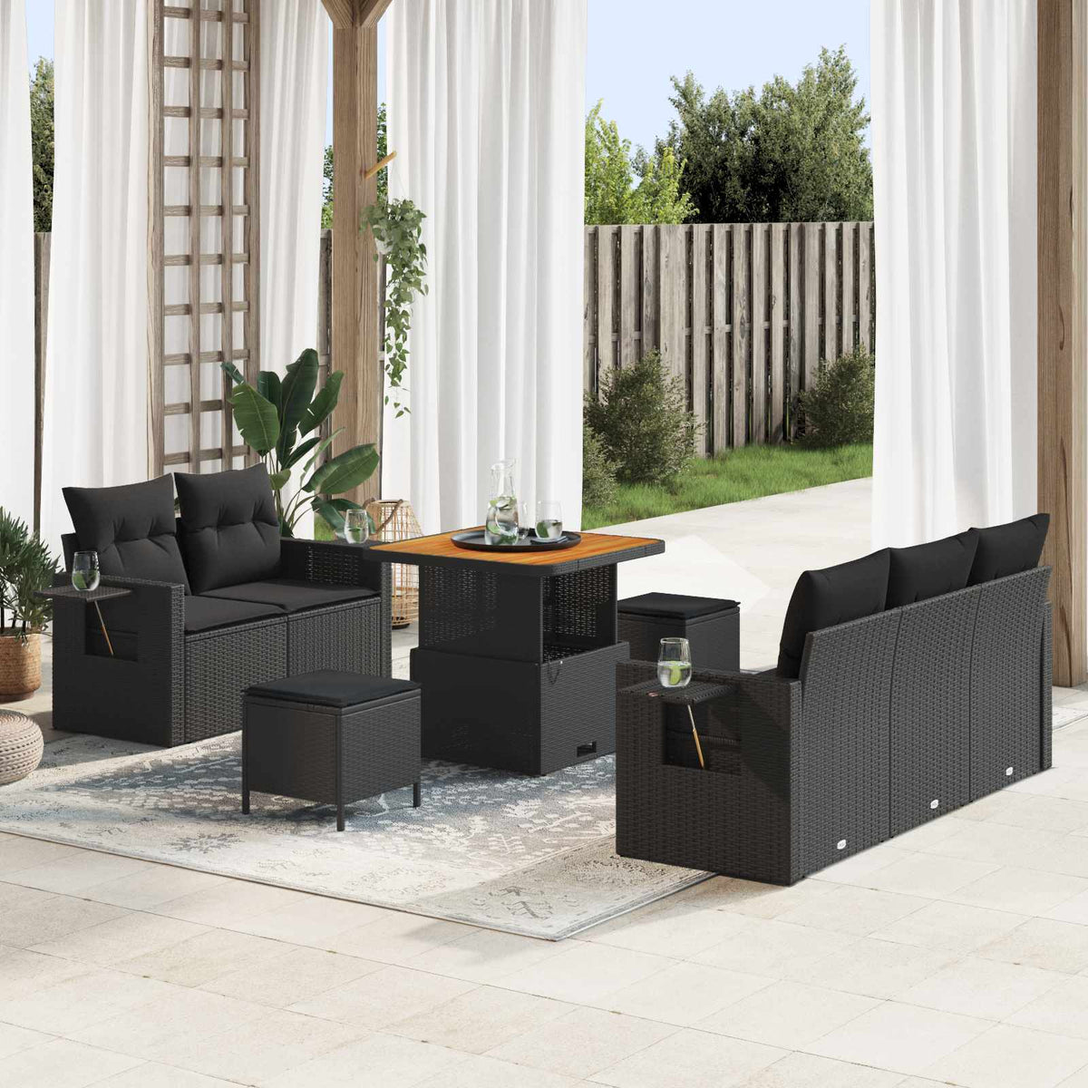 Garden Sofa Set with Cushion 8 pcs Black Poly Rattan