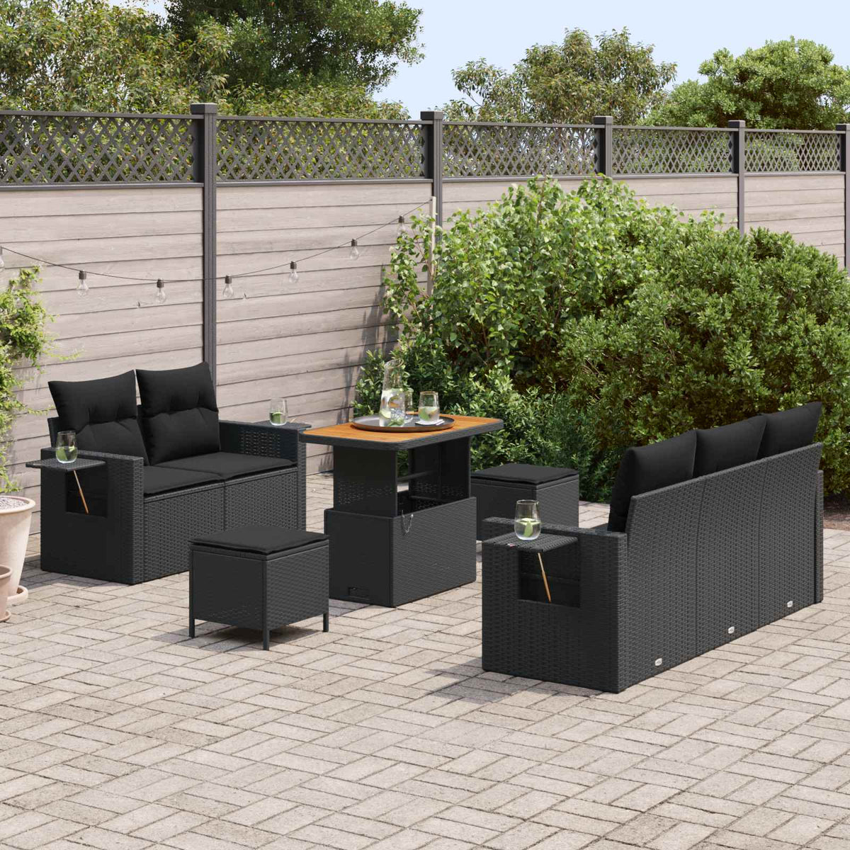 Garden Sofa Set with Cushion 8 pcs Black Poly Rattan