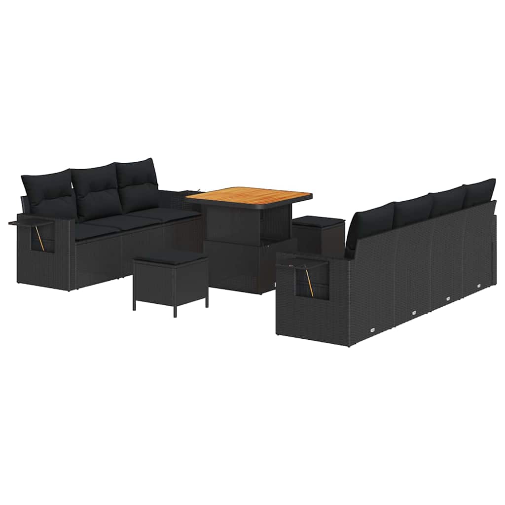 Garden Sofa Set Height-Adjustable 10 pcs Black Poly Rattan