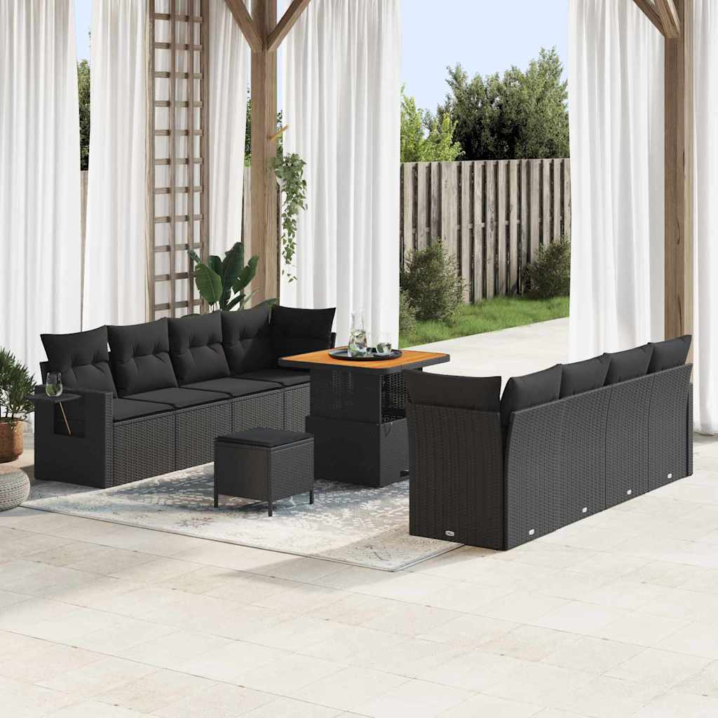 Garden Sofa Set with Storage 11 pcs Black Poly rattan