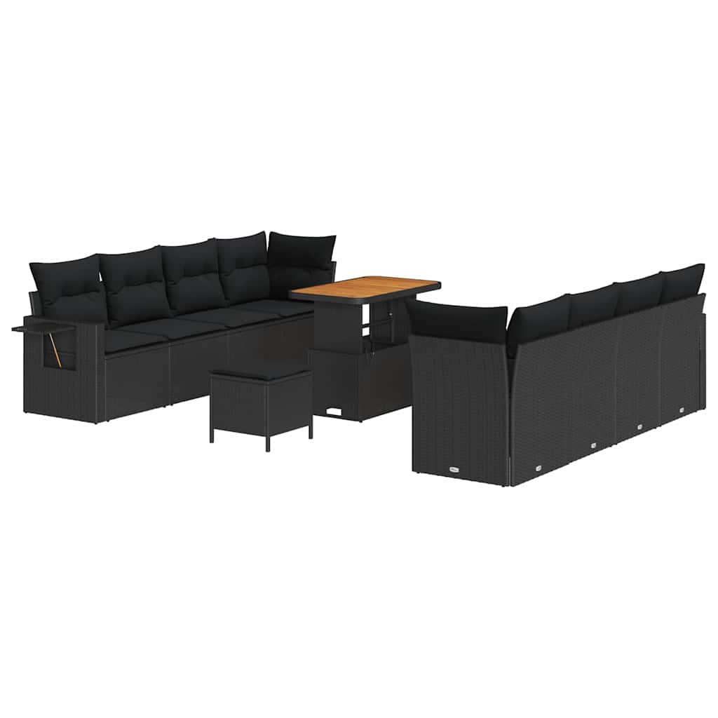 Garden Sofa Set with Storage 11 pcs Black Poly rattan
