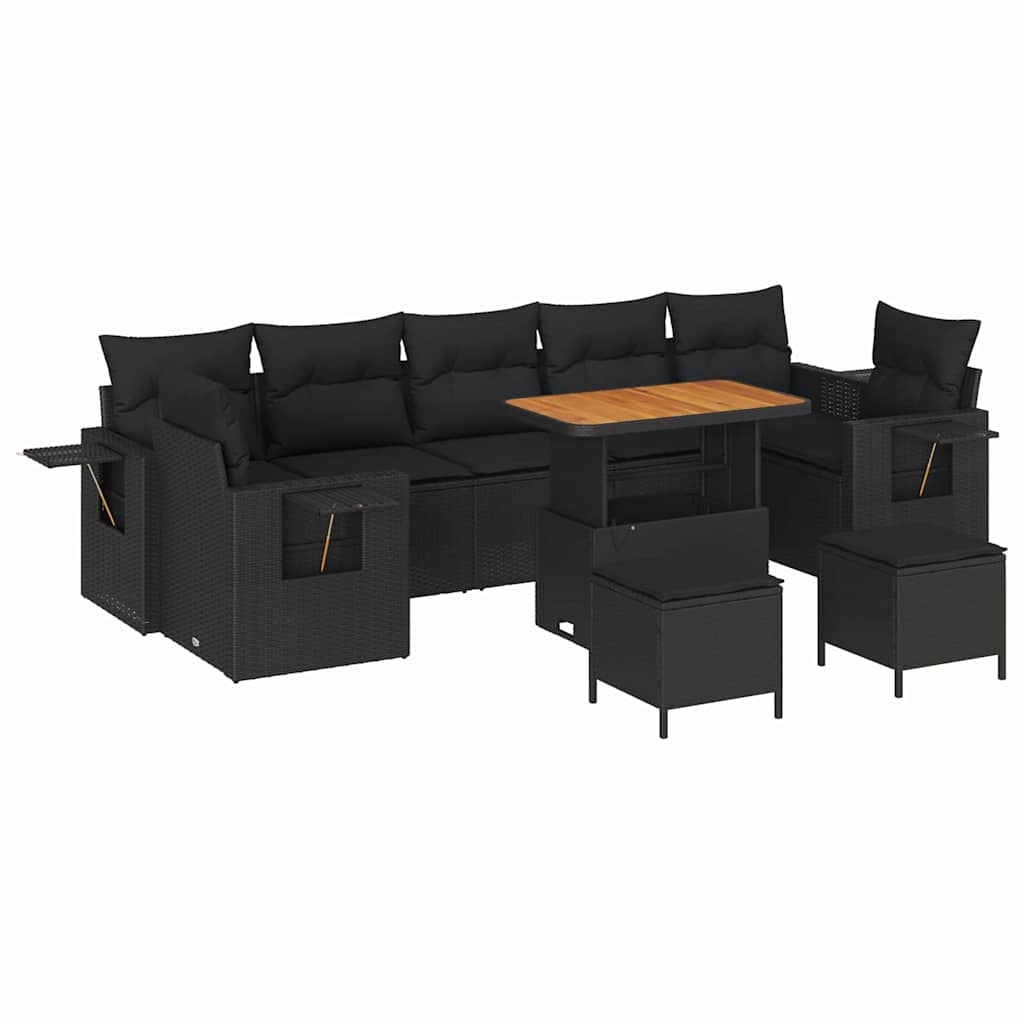 Garden Sofa Set Height-Adjustable 10 pcs Black Poly Rattan