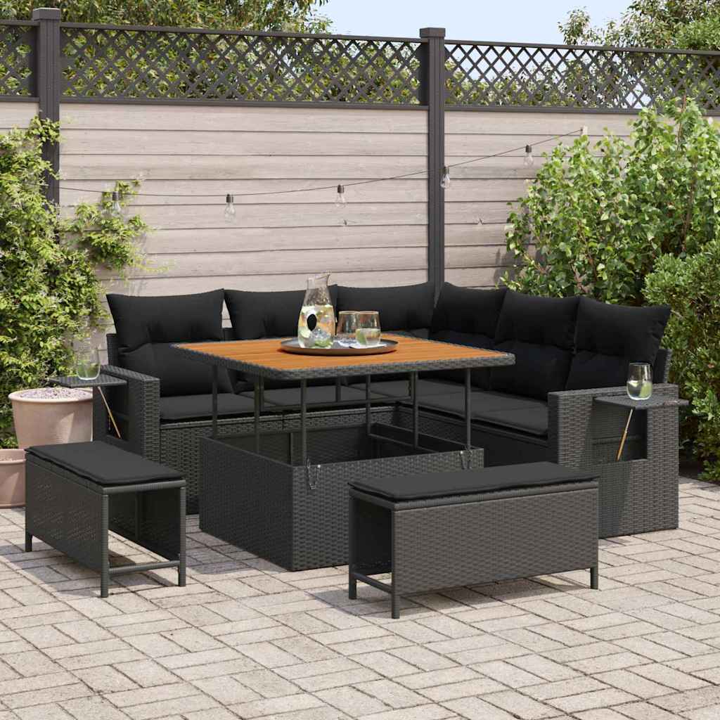 Garden Sofa Set Height-Adjustable 8 pcs Black Poly Rattan