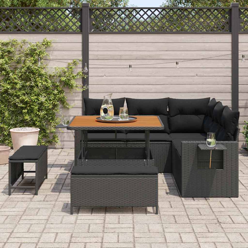 Garden Sofa Set Height-Adjustable 8 pcs Black Poly Rattan