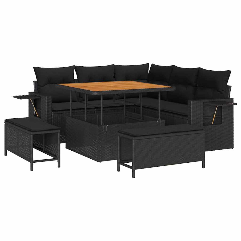 Garden Sofa Set Height-Adjustable 8 pcs Black Poly Rattan