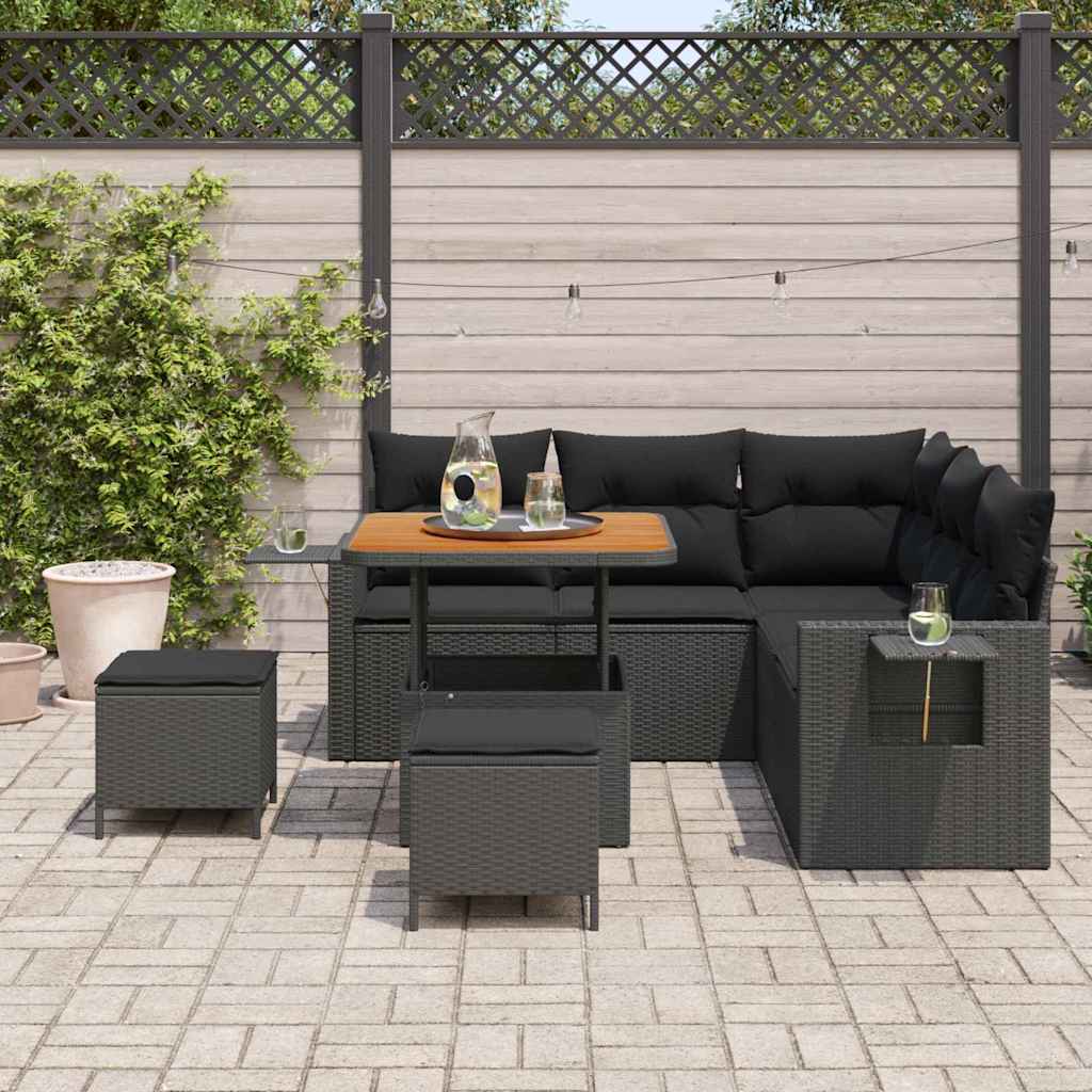 Garden Sofa Set Height-Adjustable 8 pcs Black Poly Rattan