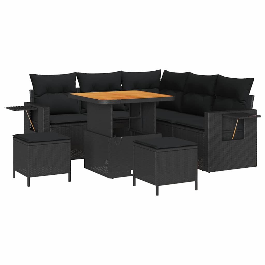 Garden Sofa Set Height-Adjustable 8 pcs Black Poly Rattan