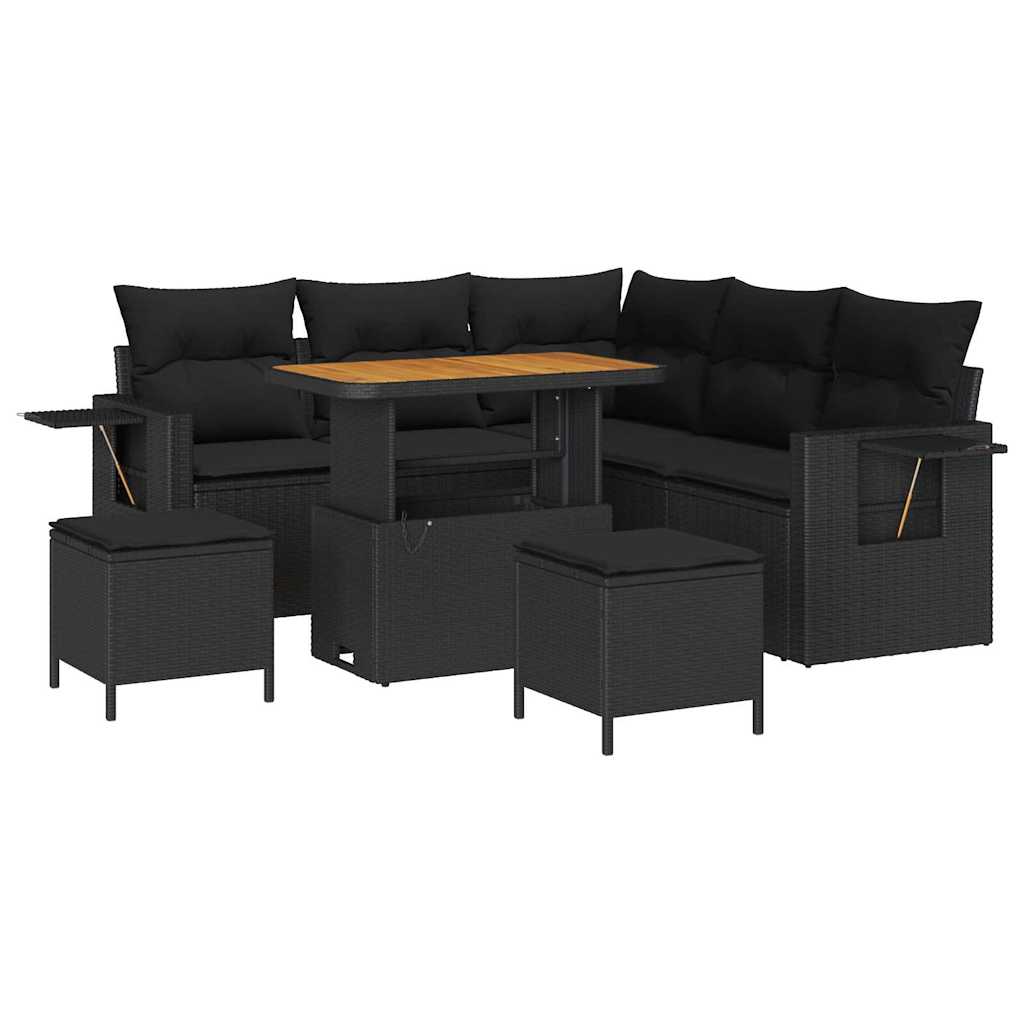 Garden Sofa Set Height-Adjustable 8 pcs Black Poly Rattan
