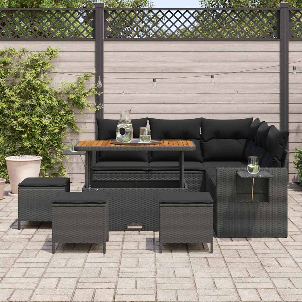 Garden Sofa Set with Cushion 9 pcs Black Poly Rattan