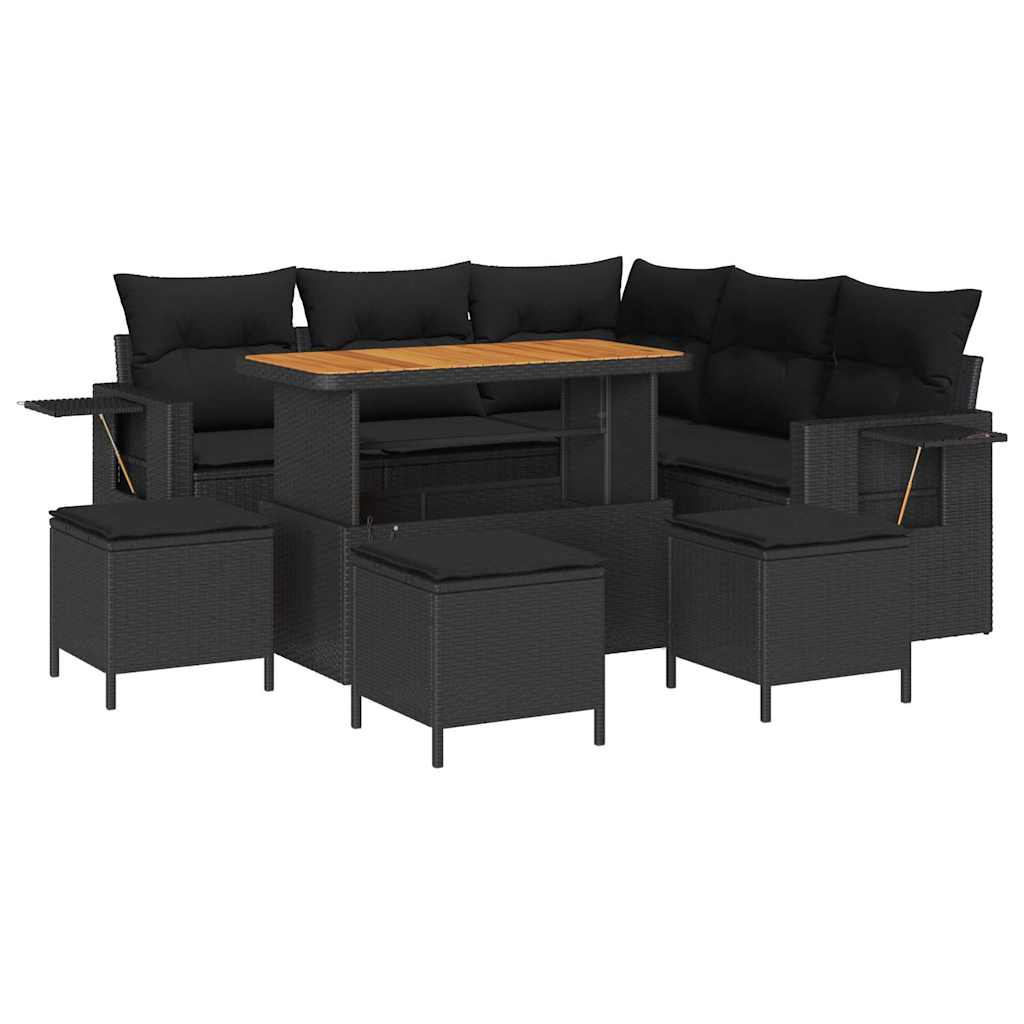 Garden Sofa Set Height-Adjustable 9 pcs Black Poly Rattan