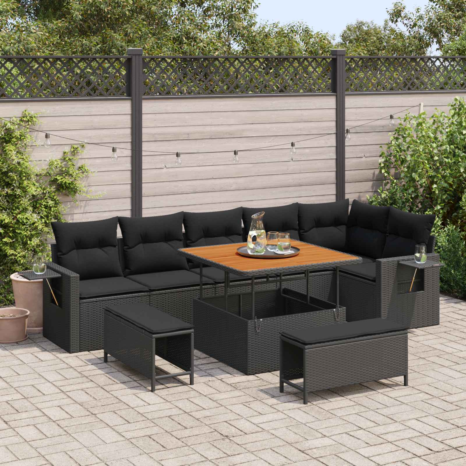 Garden Sofa Set Height-Adjustable 9 pcs Black Poly Rattan