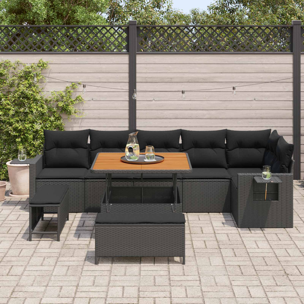 Garden Sofa Set Height-Adjustable 9 pcs Black Poly Rattan