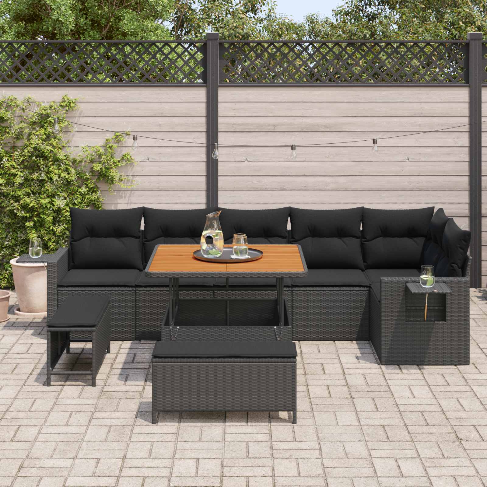 Garden Sofa Set Height-Adjustable 9 pcs Black Poly Rattan