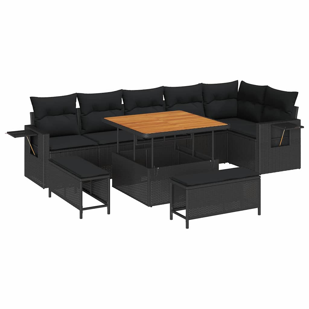 Garden Sofa Set Height-Adjustable 9 pcs Black Poly Rattan