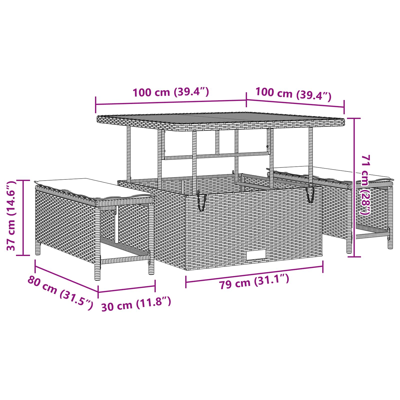 Garden Sofa Set Height-Adjustable 9 pcs Black Poly Rattan