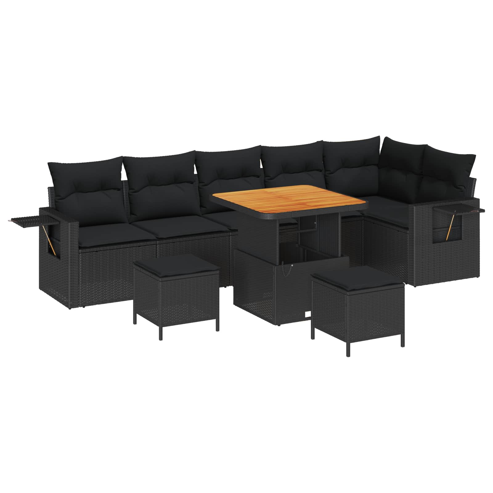 Garden Sofa Set Height-Adjustable 9 pcs Black Poly Rattan