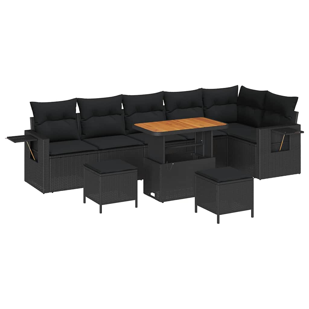 Garden Sofa Set Height-Adjustable 9 pcs Black Poly Rattan