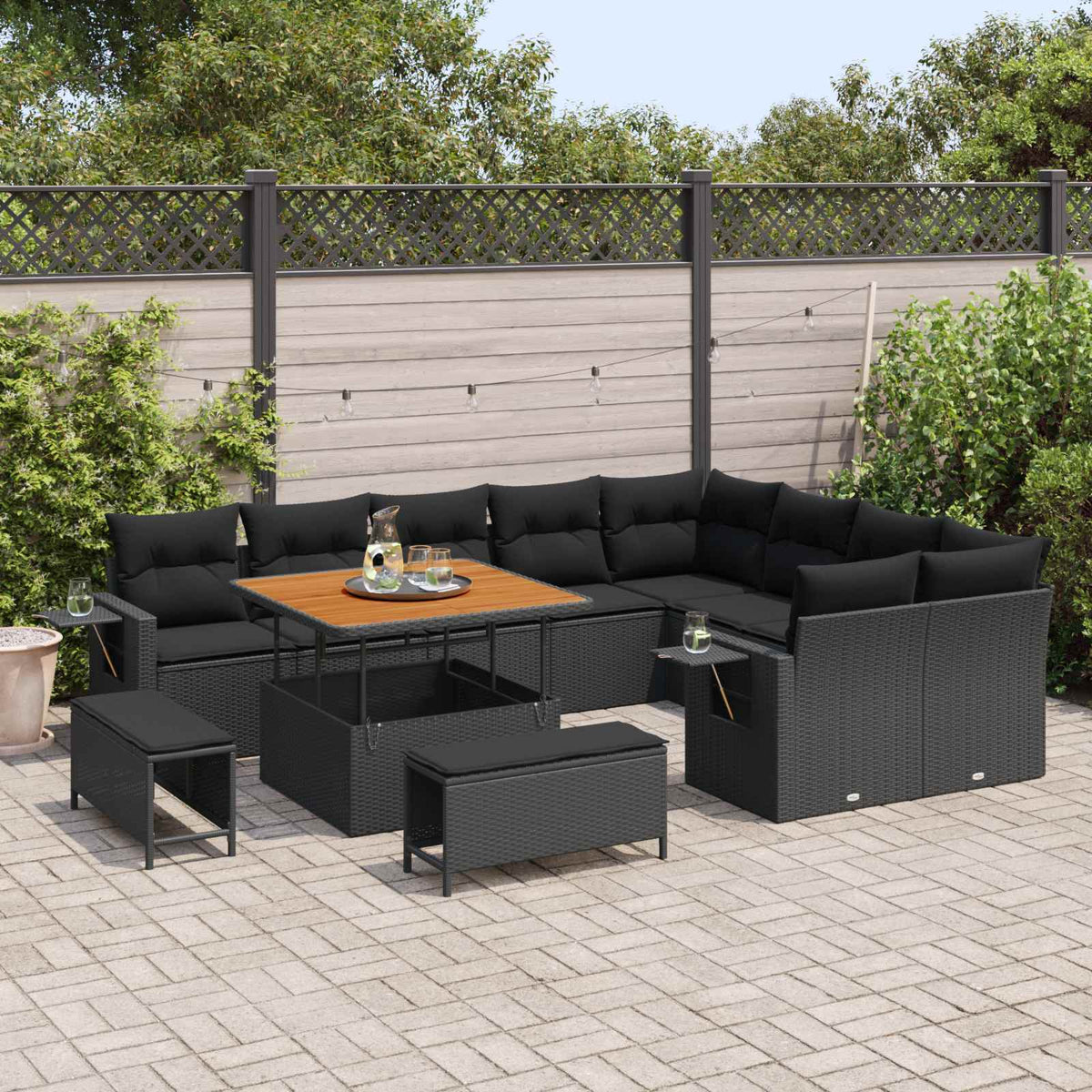 Garden Sofa Set Height-Adjustable 12 pcs Black Poly Rattan