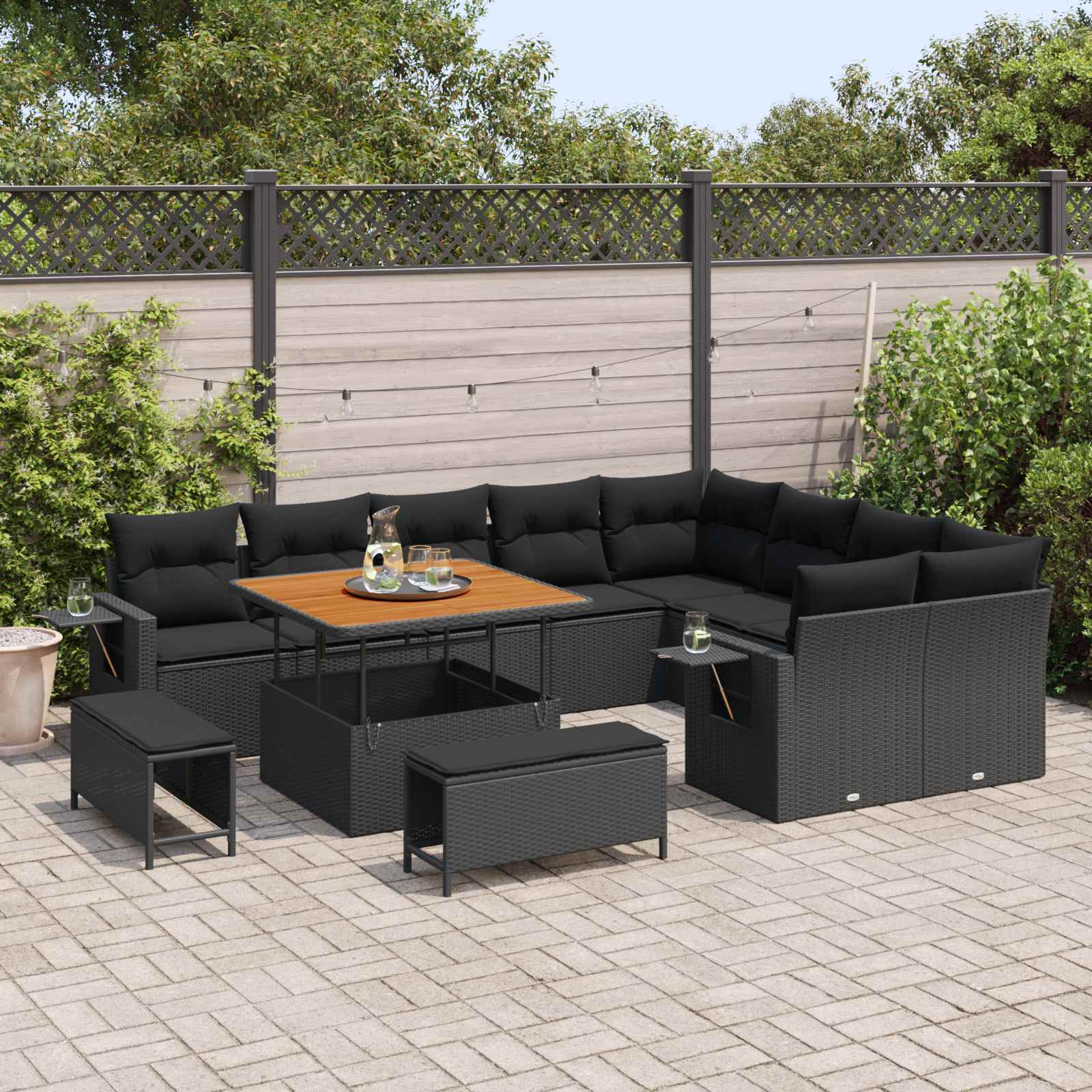 Garden Sofa Set Height-Adjustable 12 pcs Black Poly Rattan