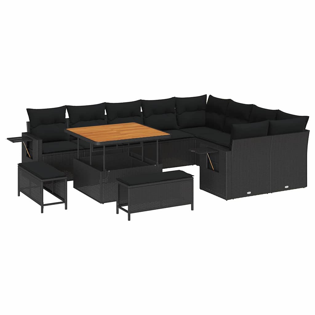 Garden Sofa Set Height-Adjustable 12 pcs Black Poly Rattan