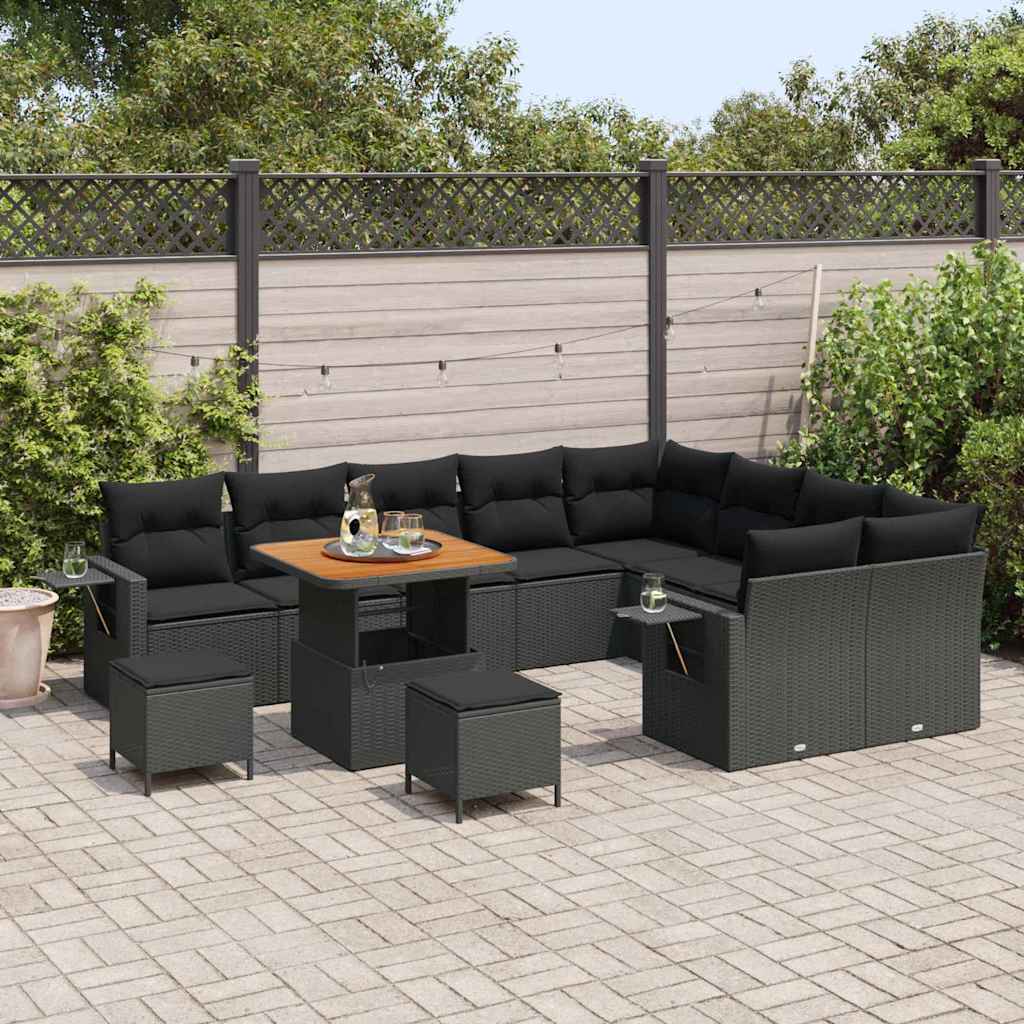 Garden Sofa Set Height-Adjustable 12 pcs Black Poly Rattan