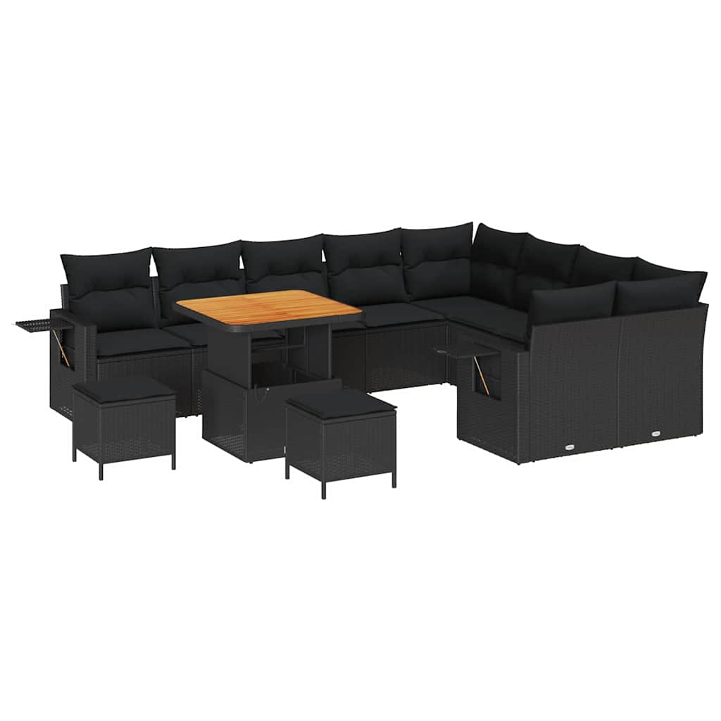 Garden Sofa Set Height-Adjustable 12 pcs Black Poly Rattan