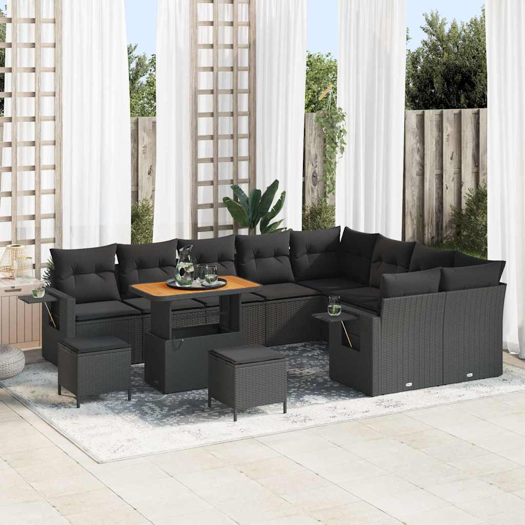 Garden Sofa Set Height-Adjustable 12 pcs Black Poly Rattan
