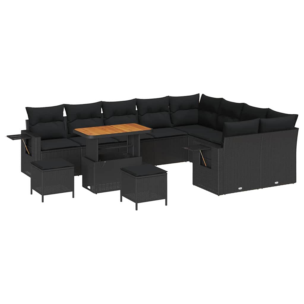 Garden Sofa Set Height-Adjustable 12 pcs Black Poly Rattan
