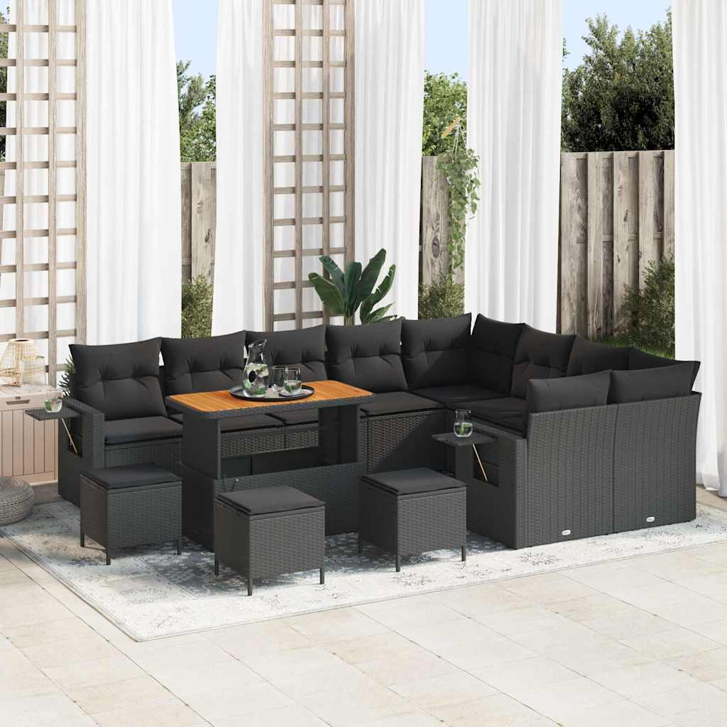 Garden Sofa Set Height-Adjustable 13 pcs Black Poly Rattan