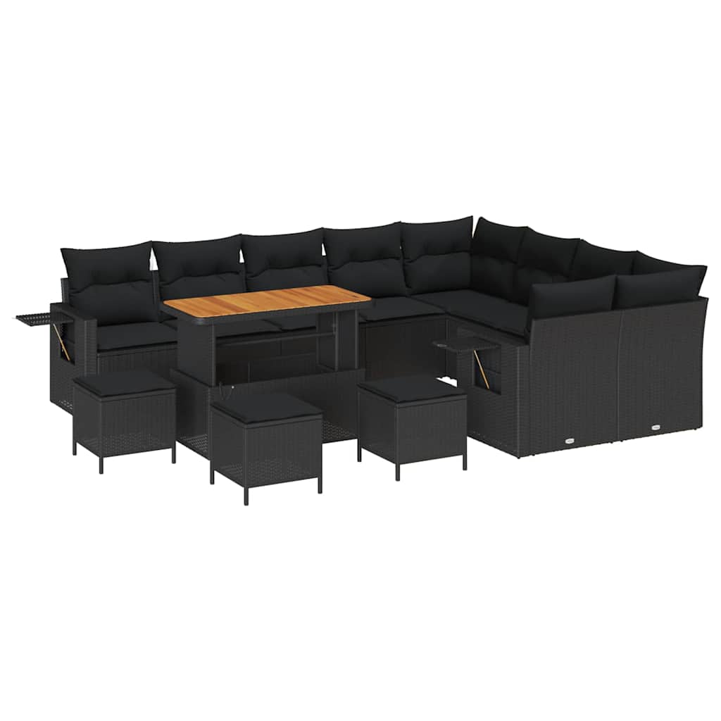 Garden Sofa Set Height-Adjustable 13 pcs Black Poly Rattan