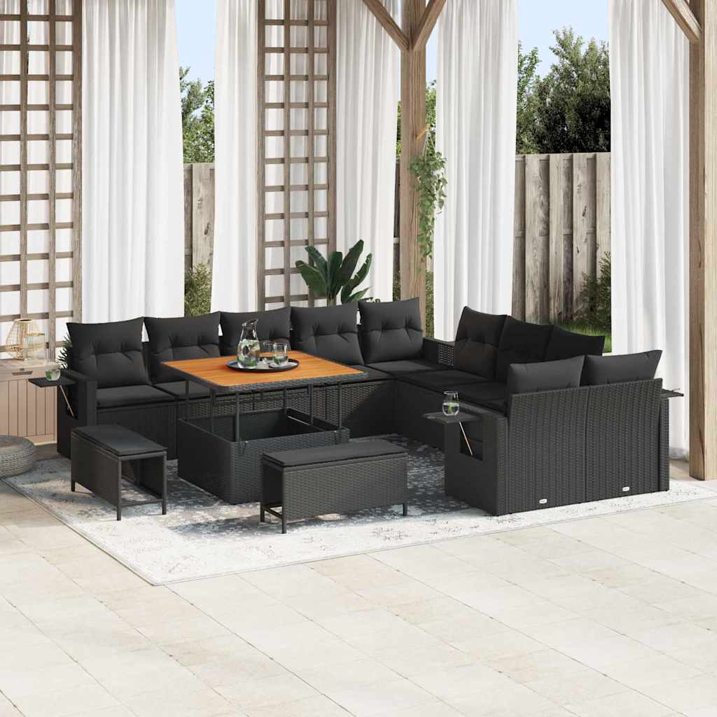 Garden Sofa Set Height-Adjustable 13 pcs Black Poly Rattan