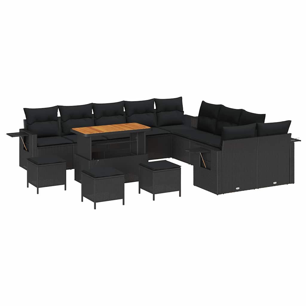 Garden Sofa Set Height-Adjustable 14 pcs Black Poly Rattan